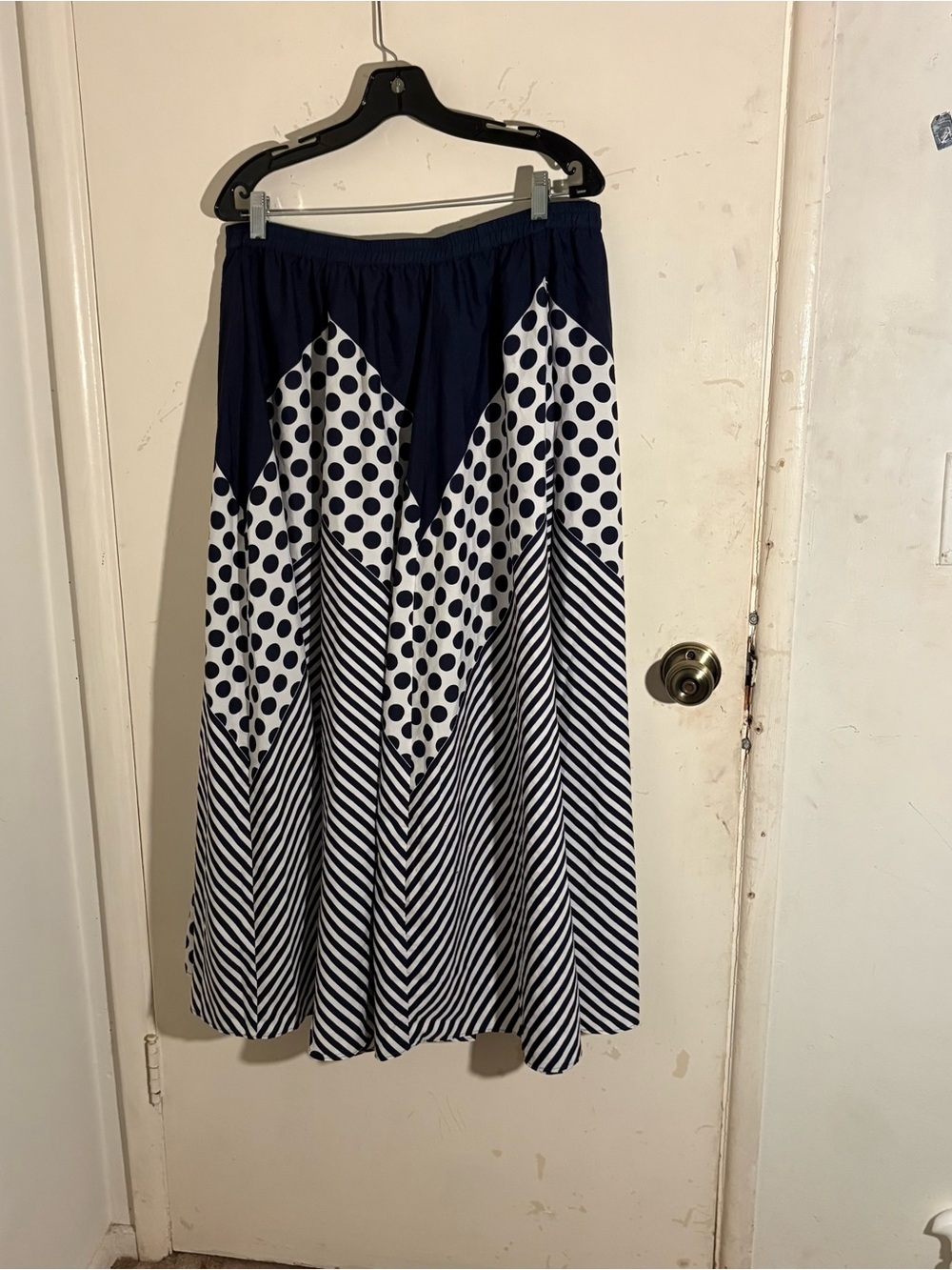Melissa Paige Navy and White Patterned Maxi Peasant Skirt